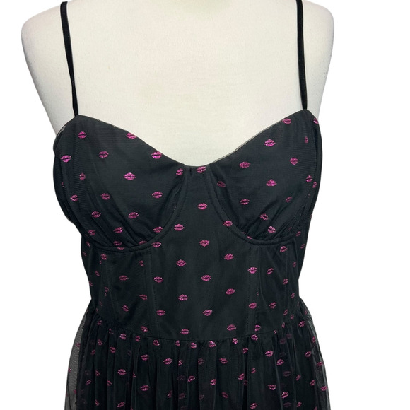Betsey Johnson Black and Pink Polka Dot Midi Dress - Picture 2 of 16